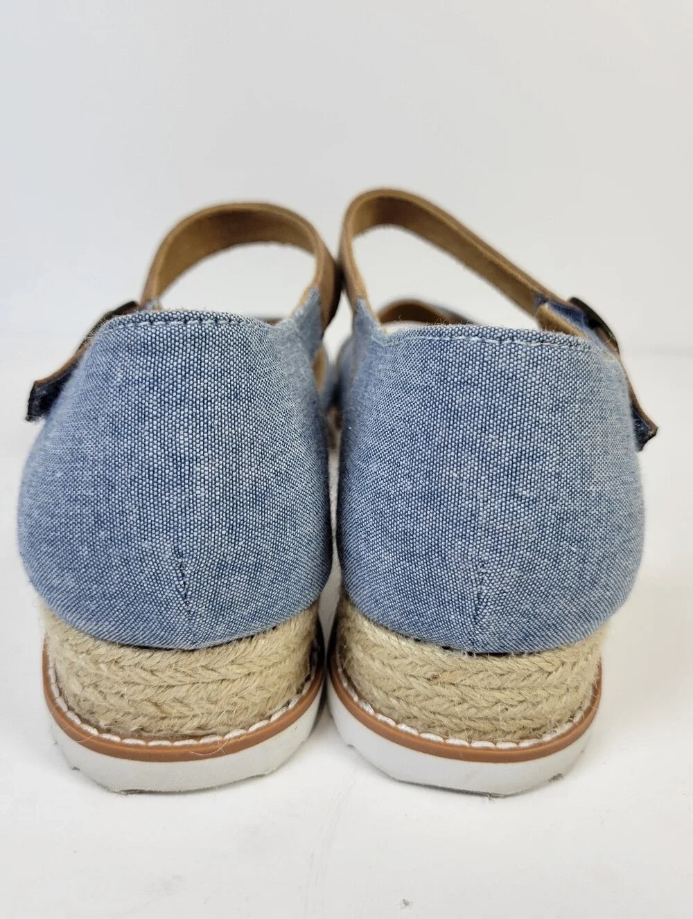 Sketchers Bob Denim Criss Cross Ankle Strap Espadrille Wedge Sandals Boho Chic